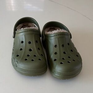 CROCS Kids Olive Green Slippers with Cozy Lining